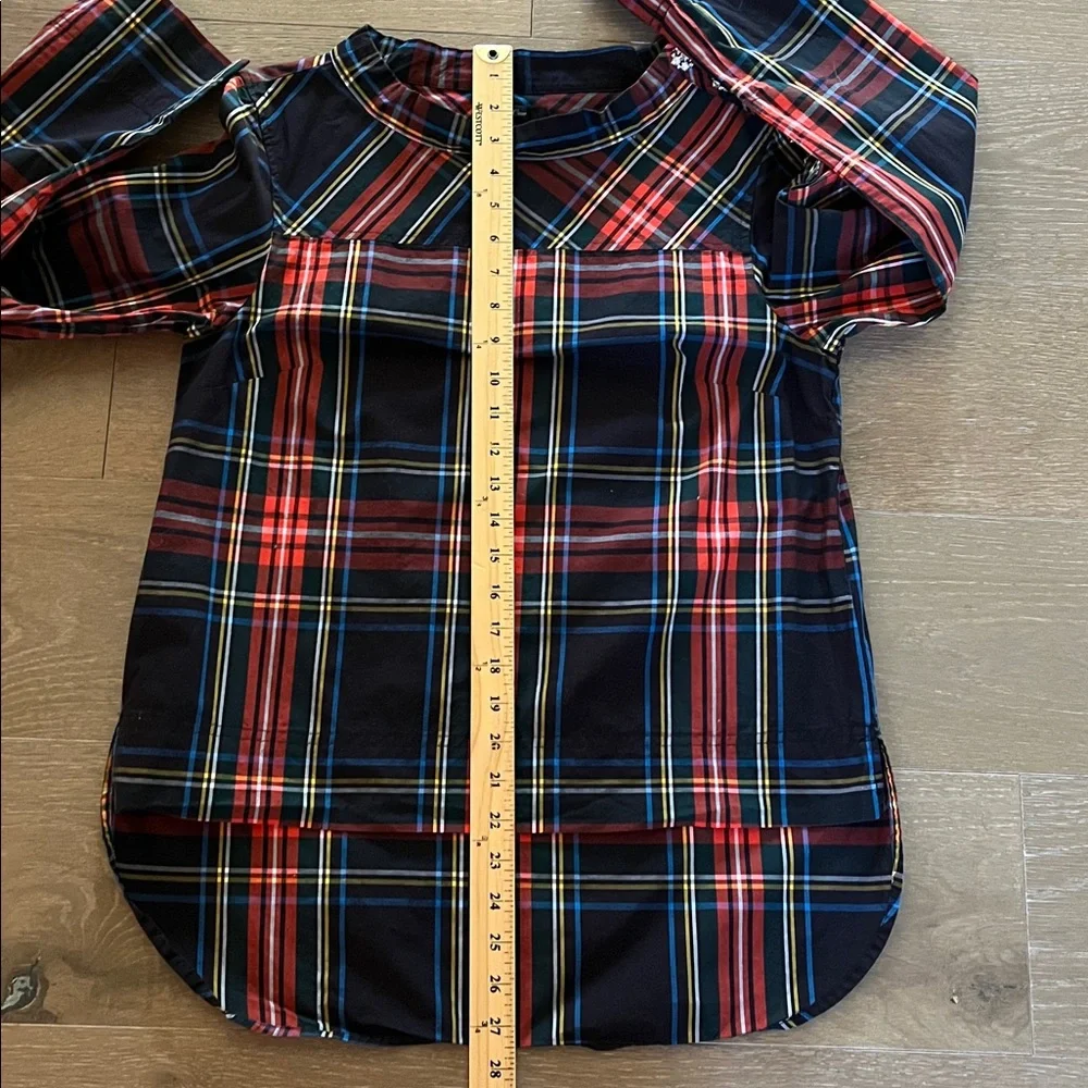 J. Crew Funnelneck shirt in Stewart tartan with jeweled buttons size 4